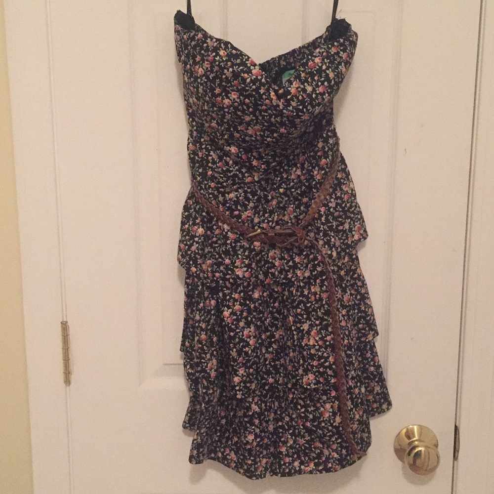 Black and Floral Papaya Dress with Brown Belt